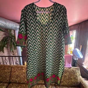 Green and Pink Zigzag Tunic Dress